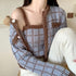 Check Knitted Cardigan With Crop Tang Top